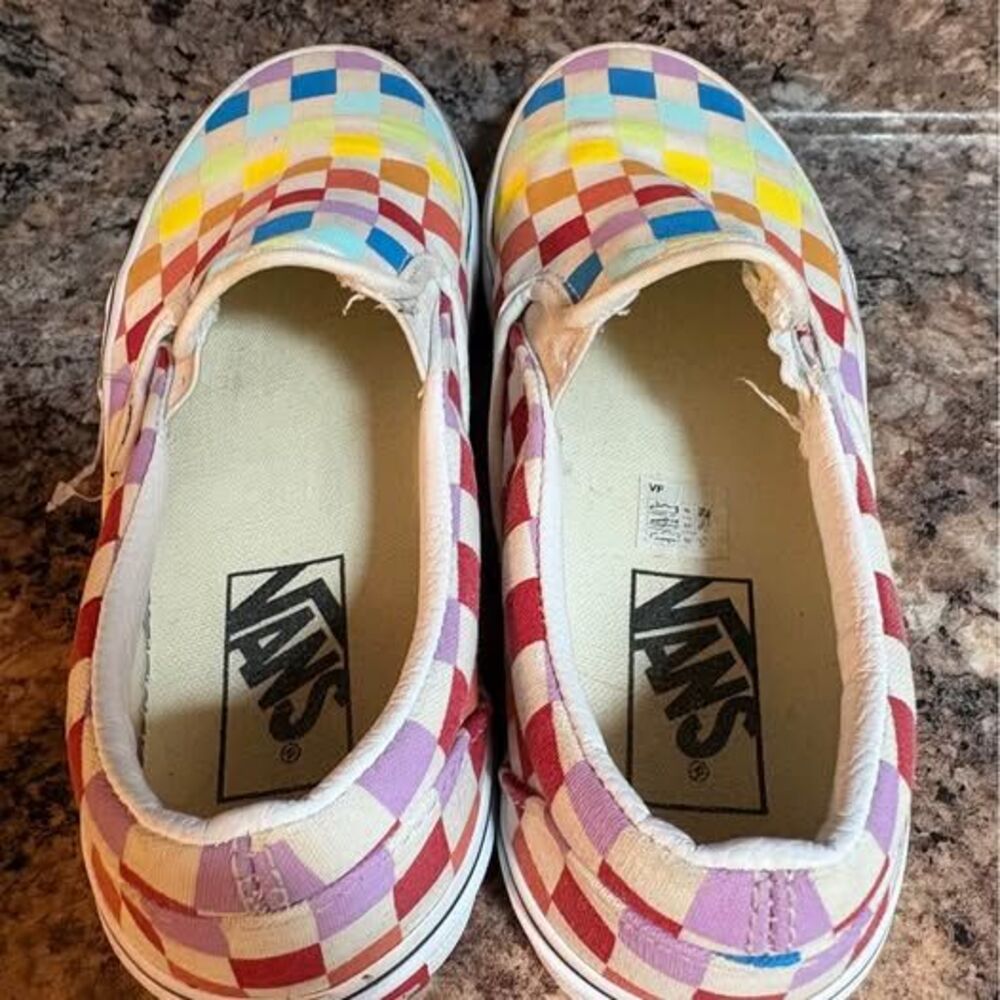 Vans rainbow checkered slip on shoes loafers men’s 4.5 women’s 6 - Picture 5 of 7